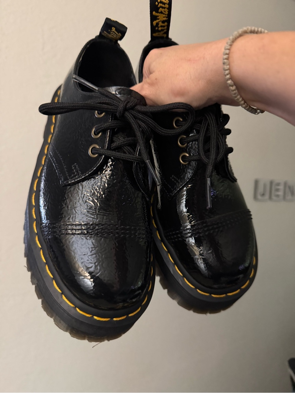 Doc Dr. Martens Women’s 6 Black Patent Platform Lace-Up Boots